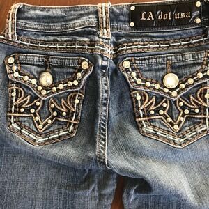 LA Idol USA Capri Jeans Womens 3 Blue Medium Wash Denim Embellished Pockets